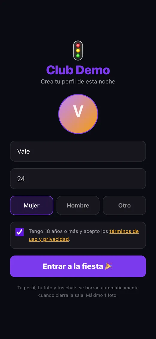 Registro con QR: apodo, edad y semáforo